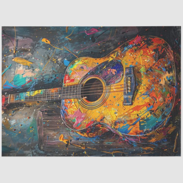 Decoupage Vibrant Oil Painting Guitar  Tissue Paper (Front)