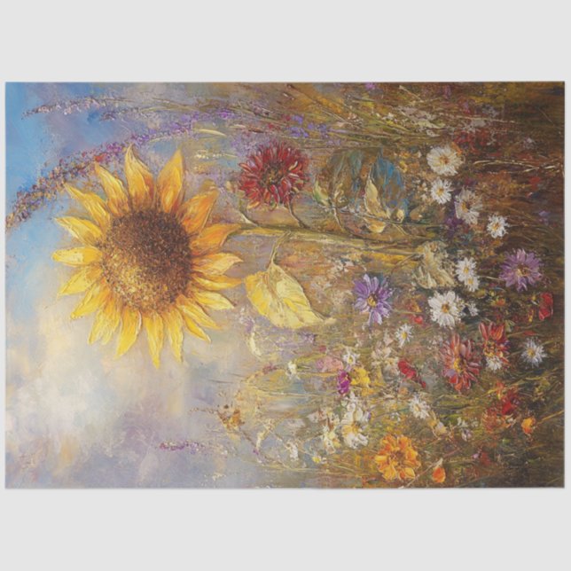 Decoupage Vibrant Oil Painting Sunflower  Tissue Paper (Front)