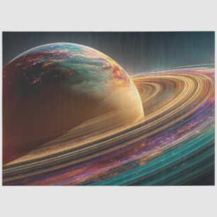 Decoupage Vibrant Planet Surface Gold Purple Teal  Tissue Paper