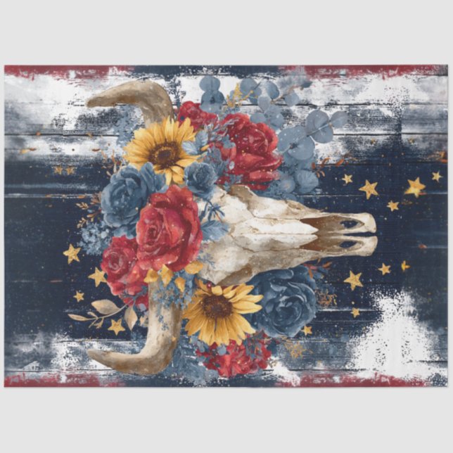 Decoupage Vibrant Portrait Skull Floral Designs Tissue Paper (Front)