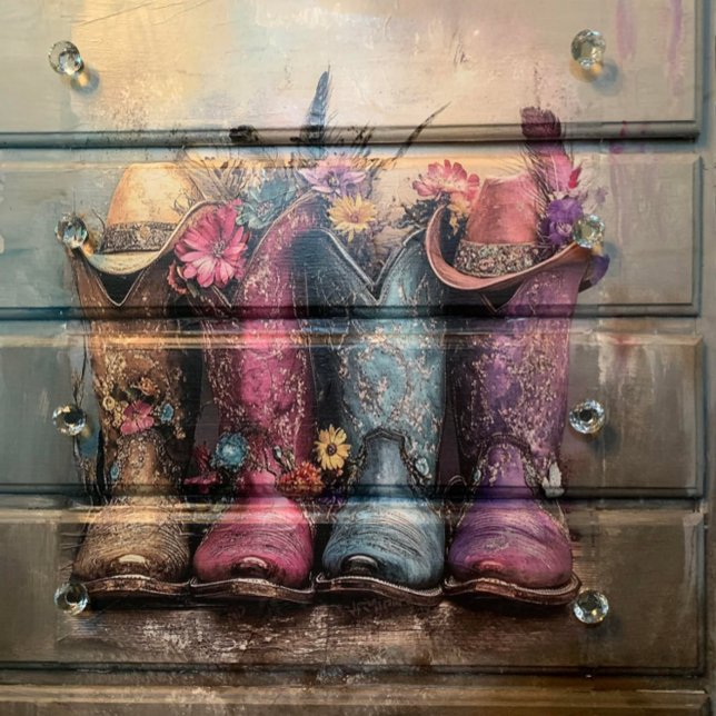 Decoupage Vibrant Western Boots Pink Turquoise  Tissue Paper (Creator Uploaded)