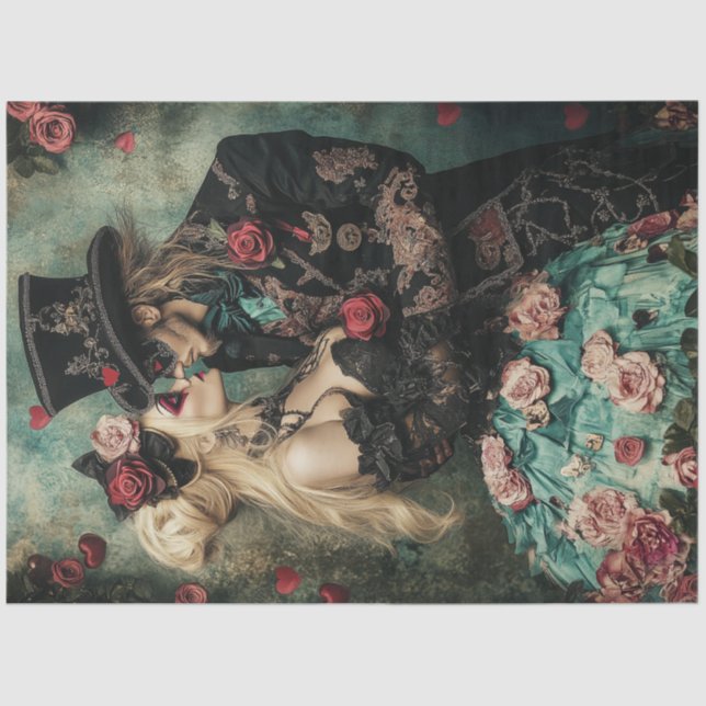 Decoupage Victorian Couple Red & Black Valentine  Tissue Paper (Front)