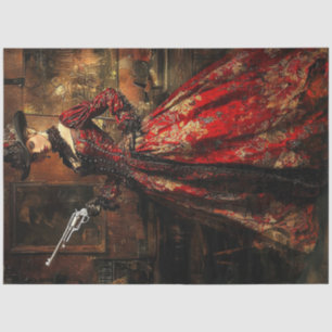 Decoupage Victorian Dressed Lady Gunslinger  Tissue Paper