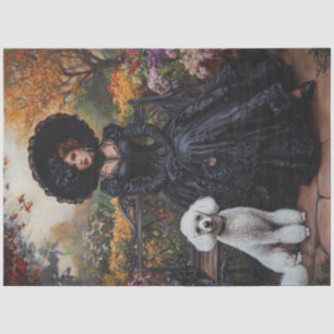 Decoupage Victorian Lady in Black Gown and Poodle Tissue Paper