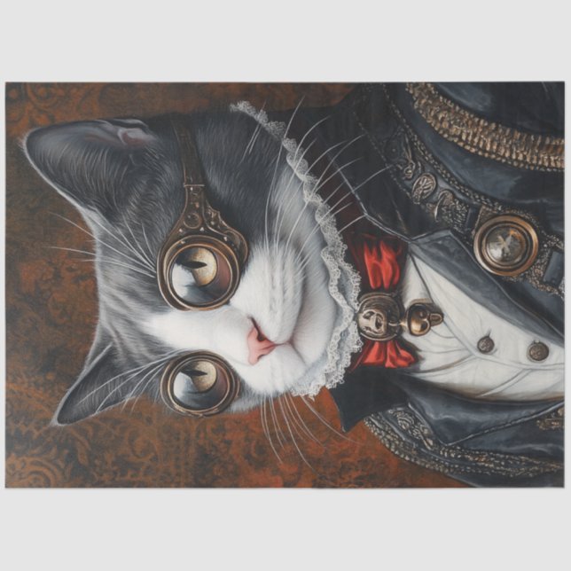 Decoupage Victorian Valentine Dashing Cat Tissue Paper (Front)
