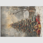 Decoupage Vintage Christmas Tree Presents  Tissue Paper<br><div class="desc">The image shows a decorated Christmas tree with a golden star on top, surrounded by various wrapped gifts at the base. The tree is adorned with red and gold baubles. The setting appears to be outdoors with snow falling around it, accumulating on the ground and on the branches of the...</div>