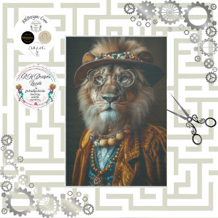Decoupage Vintage Dressed Steampunk Lion Tissue Paper