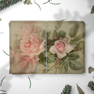Decoupage Vintage Floral Pink Rose Bee Sage Leaves Tissue Paper