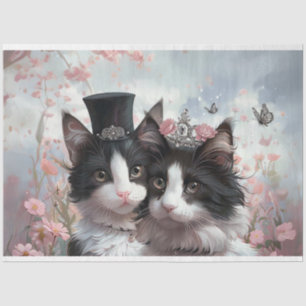 Decoupage Vintage French Mr. & Mrs. Cats Tissue Paper