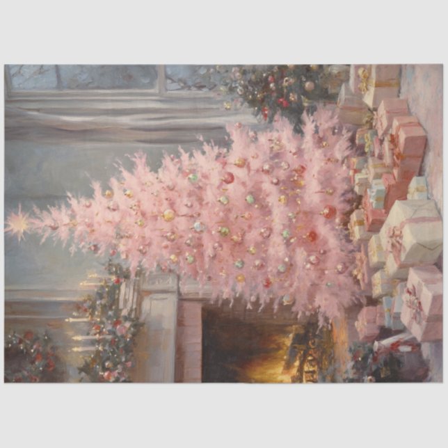 Decoupage Vintage Holiday Christmas Tree Painting Tissue Paper (Front)