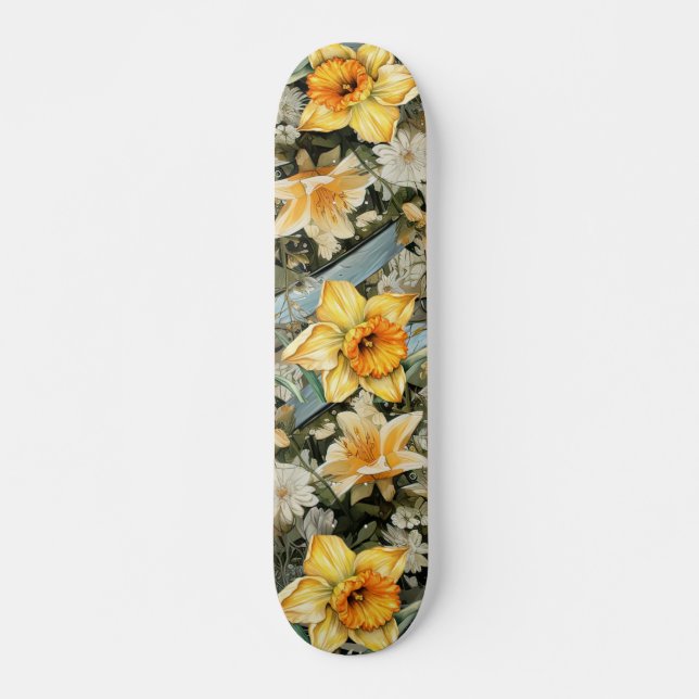 Decoupage Vintage Inspired Daffodil Skateboard (Front)