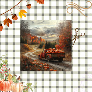 Decoupage Vintage Orange Truck Fall Season Pumpkin Tissue Paper