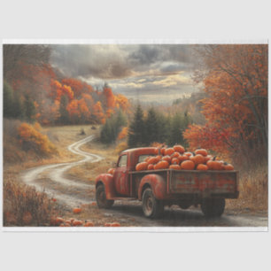 Decoupage Vintage Orange Truck Fall Season Pumpkin Tissue Paper