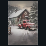 Decoupage Vintage Red Truck Christmas Time  Tissue Paper<br><div class="desc">The image depicts a picturesque winter scene featuring a vintage red pickup truck parked in front of a rustic barn. The barn has a large clock on its front and is adorned with a Christmas tree decorated with lights and a star. Snow is falling gently, covering the ground, trees, and...</div>