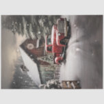 Decoupage Vintage Red Truck Christmas Time  Tissue Paper<br><div class="desc">The image depicts a picturesque winter scene featuring a vintage red pickup truck parked in front of a rustic barn. The barn has a large clock on its front and is adorned with a Christmas tree decorated with lights and a star. Snow is falling gently, covering the ground, trees, and...</div>