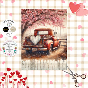 Decoupage Vintage Red Truck Valentine  Tissue Paper
