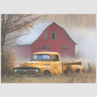 Decoupage Vintage Rusty Truck Field Red Barn