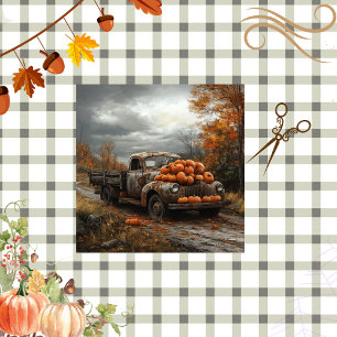 Decoupage Vintage Rusty Truck Pumpkins Fall Season Tissue Paper