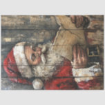 Decoupage Vintage Santa Reading Naughty Nice List Tissue Paper<br><div class="desc">The image depicts a painting of Santa Claus reading a list, rendered on vertical wooden planks. The painting style is rustic with visible brush strokes, giving it a textured appearance. Santa Claus is wearing his traditional red hat and suit with white fur trim. The list he is holding appears to...</div>