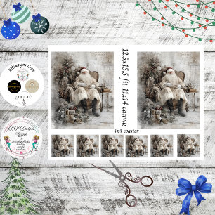 Decoupage Vintage Santa Scrapbooking 11x14 Canvas Tissue Paper
