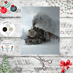 Decoupage Vintage Steam Locomotive Snow Landscape Tissue Paper