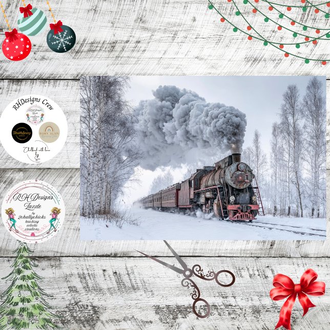 Decoupage Vintage Steam Train Locomotive Snow  Tissue Paper (Creator Uploaded)