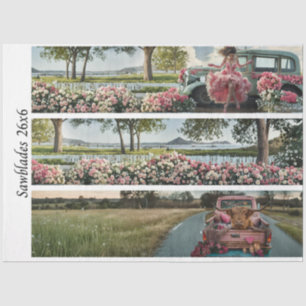 Decoupage Vintage Trucks Floral Designs Handsaws Tissue Paper