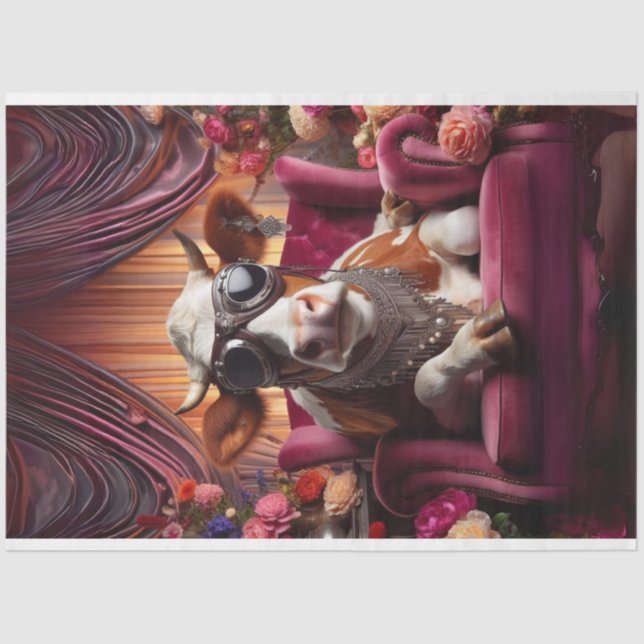 Decoupage Vintage Wester Dressed Cow Eliza Tissue Paper (Front)