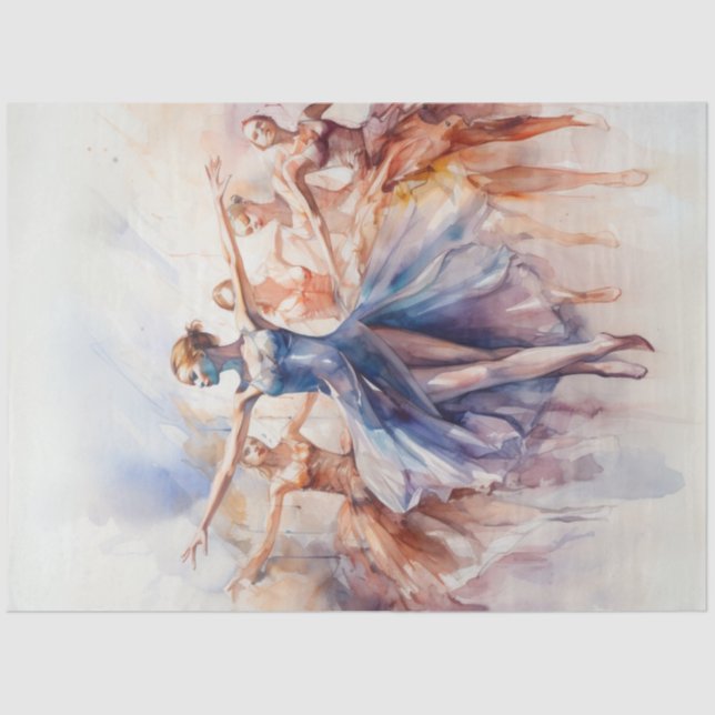 Decoupage Watercolor Ballet Dancers Flowing Colour Tissue Paper (Front)