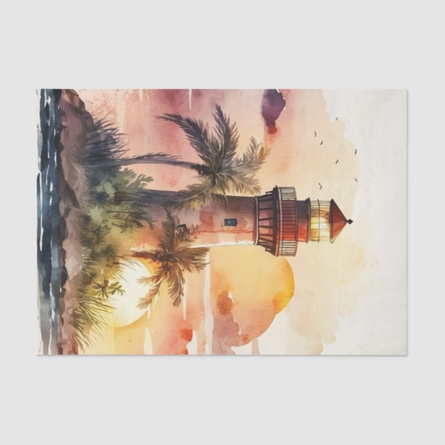 Decoupage watercolor lighthouse lovers tissue paper (Front)