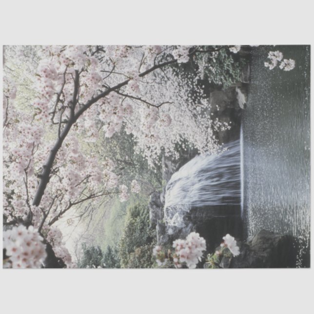 Decoupage Waterfall Pink Tree Tranquil Pool  Tissue Paper (Front)