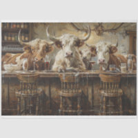 Decoupage Western Bar With Cows In Saloon