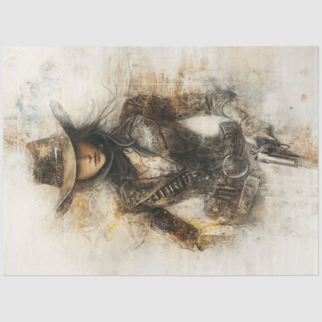 Decoupage Western Cowgirl Pencil Art Mystical  Tissue Paper (Front)