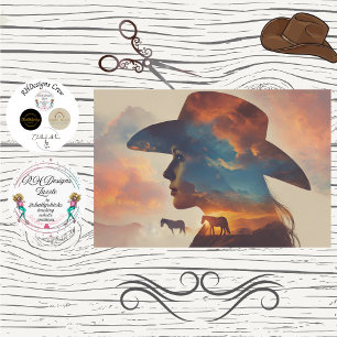 Decoupage Western Cowgirl Silhouette Sky Scene Tissue Paper