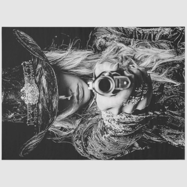 Decoupage Western Lady Sheriff vs Jack McGraw Tissue Paper (Front)