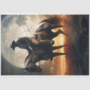 Decoupage Western Scene Cowboy Moon Sunsetting  Tissue Paper