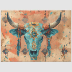 Decoupage Western Skull Turquoise Faux Background Tissue Paper