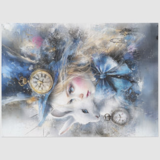 Decoupage Whimsical Alice Adventure & Rabbit  Tissue Paper