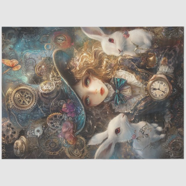 Decoupage Whimsical Alice Wonderland Rabbits  Tissue Paper (Front)
