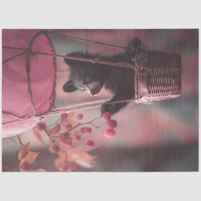 Decoupage Whimsical Baby Bear Balloon Eatin Berrie Tissue Paper (Front)