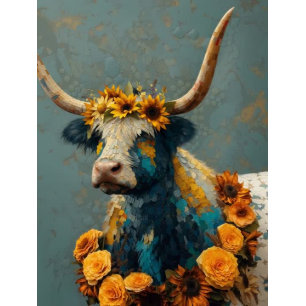 Decoupage Whimsical Blue Cracked Highland Cow Tissue Paper