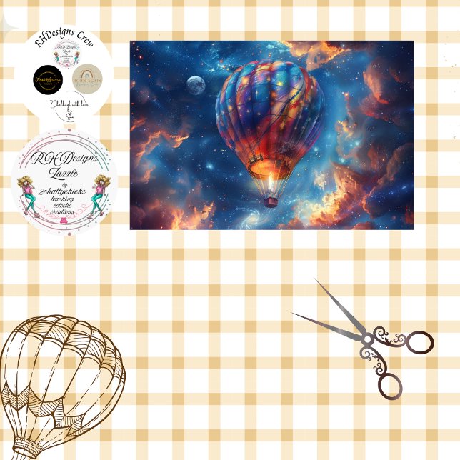 Decoupage Whimsical Blue Hot Air Balloon Ride Tissue Paper (Creator Uploaded)