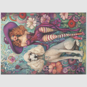 Decoupage Whimsical Boho Lady & Standard Poodle Tissue Paper