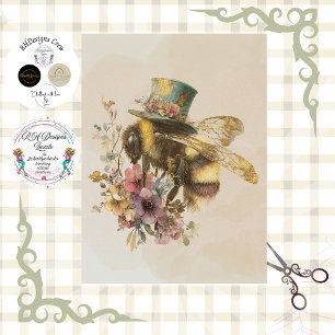 Decoupage Whimsical Bumblebee in Top Hat  Tissue Paper