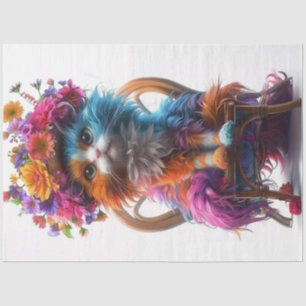 Decoupage Whimsical Cat Blossom Whiskers  Tissue Paper