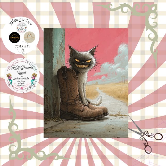 Decoupage Whimsical Cat Cowboy Boot Grin Wander  Tissue Paper (Creator Uploaded)