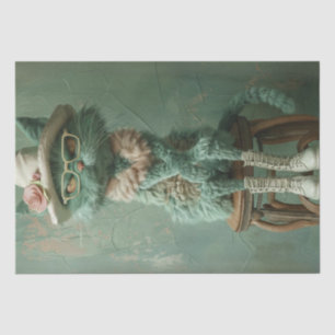 Decoupage Whimsical Cat Rustin Stool Vintage Tissue Paper