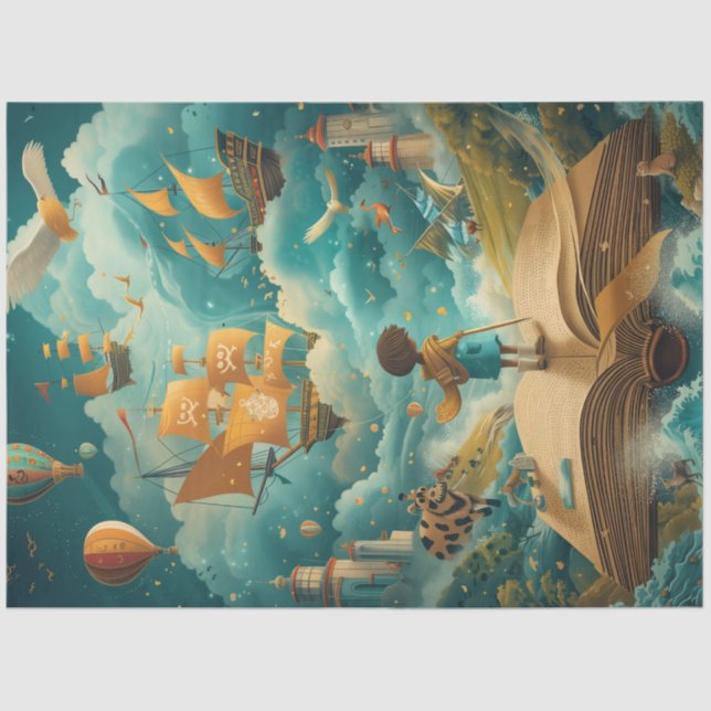 Decoupage Whimsical Child Cloud Learning School Tissue Paper (Front)