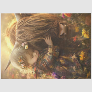 Decoupage Whimsical Child with Highland Cow  Tissue Paper