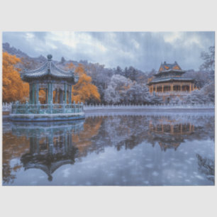 Decoupage Whimsical Chinese Garden Pavilion Temple Tissue Paper